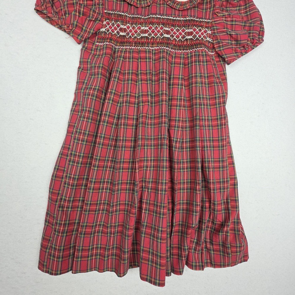 VTG Orient Express Girls Short Sleeve Dress‎ 3 Red Plaid Smock Holiday Hong Kong - Picture 6 of 12
